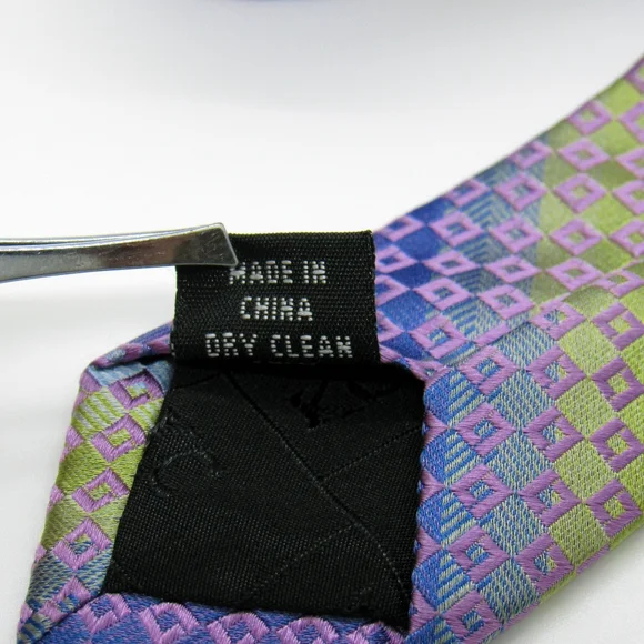 Kenneth Cole New York Men's Neck Tie - Purple, Blue, & Green Checkered Pattern - Picture 8 of 9
